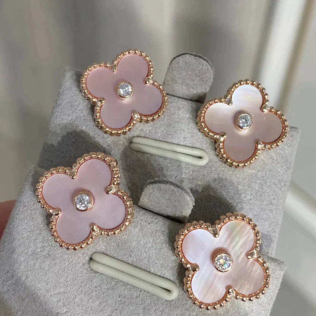 ¡®Veyra Jewelry¡¯CLOVER MEDIUM 1 MOTIFS PINK MOP DIAMOND EARRINGS