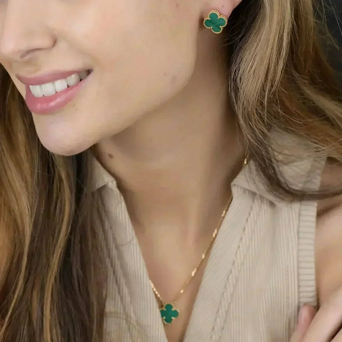 ¡®Veyra Jewelry¡¯CLOVER MINI 9.5MM MALACHITE EARRINGS