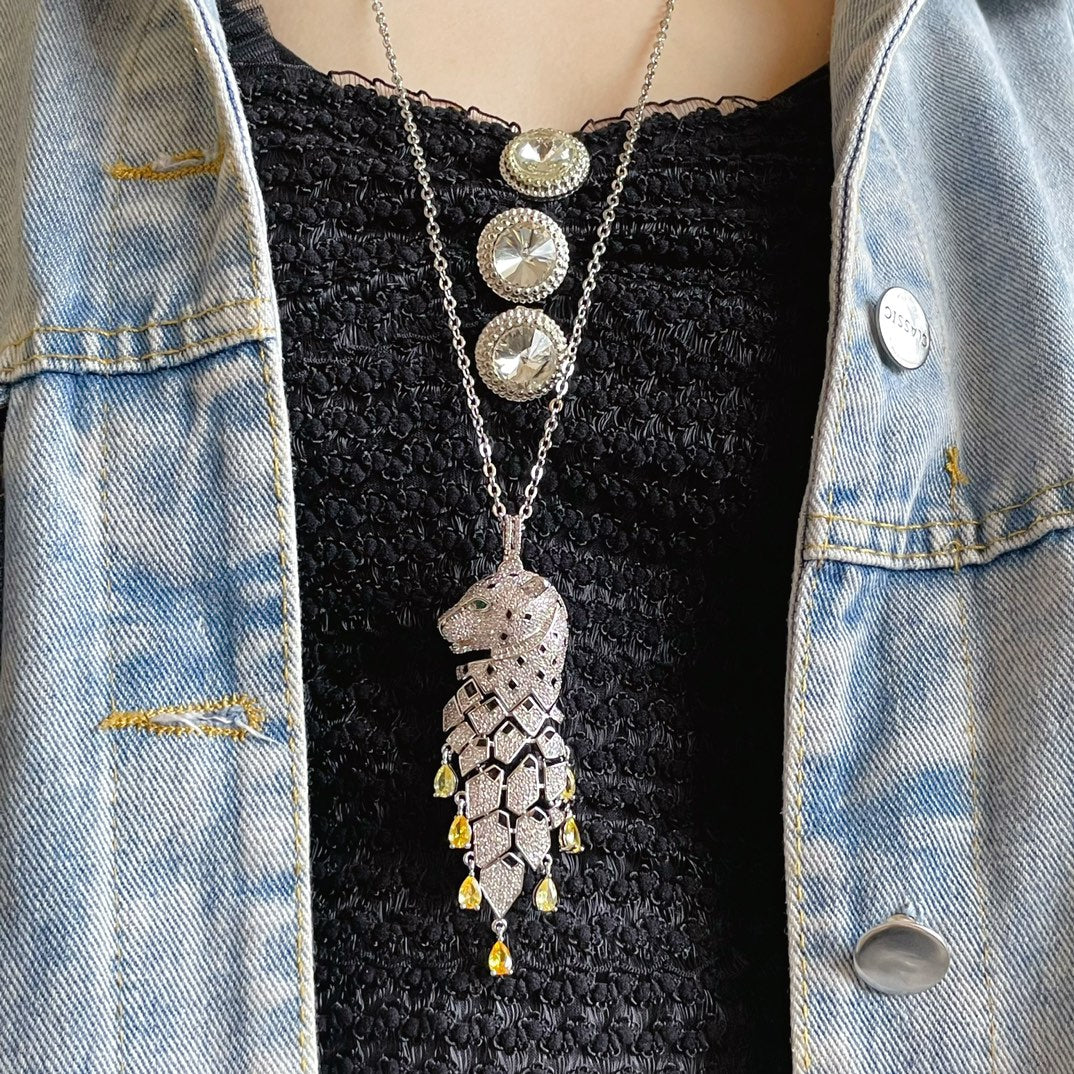 ¡®Veyra Jewelry¡ High Jewelry Pave Panther Tassel Necklace
