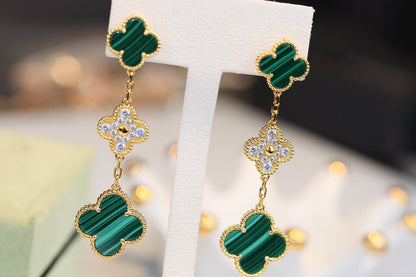 ¡®Veyra Jewelry¡¯CLOVER EARRINGS GOLD MALACHITE DIAMOND 3 MOTIF