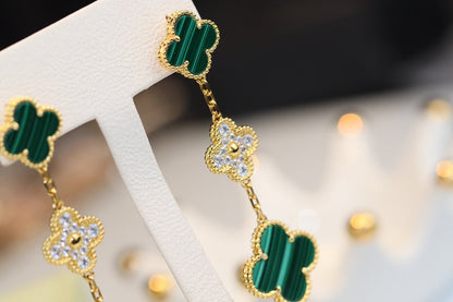 ¡®Veyra Jewelry¡¯CLOVER EARRINGS GOLD MALACHITE DIAMOND 3 MOTIF
