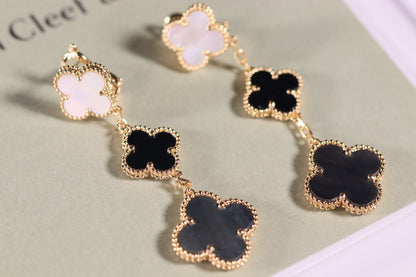 ¡®Veyra Jewelry¡¯CLOVER EARRINGS GOLD ONYX MOP 3 MOTIF