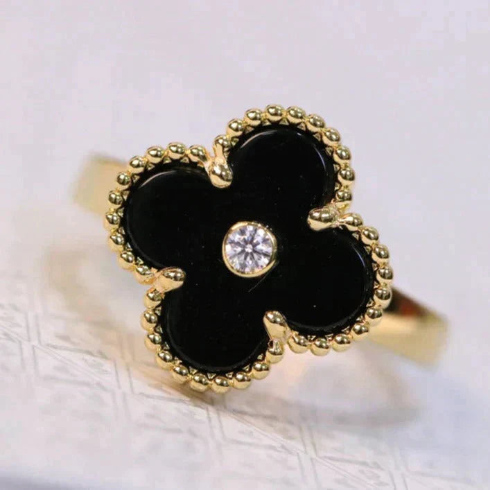 ¡®Veyra Jewelry¡¯CLOVER ONYX RING GOLD DIAMOND