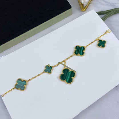 ¡®Veyra Jewelry¡¯MAGIC CLOVER MALACHITE GOLD BRACELET 5 MOTIFS