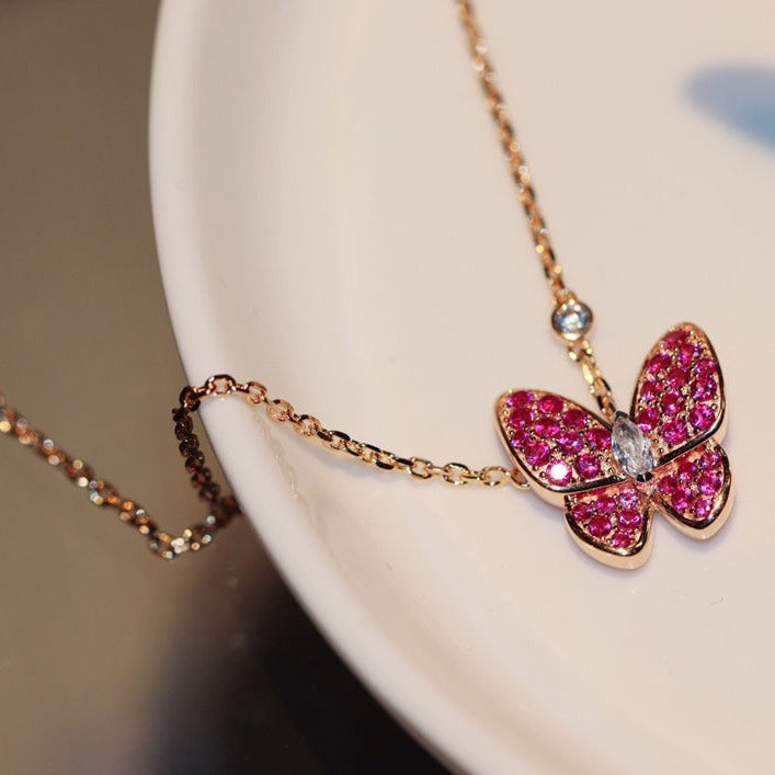 ¡®Veyra Jewelry¡¯BUTTERFLY RED DIAMOND ROSE GOLD NECKLACE