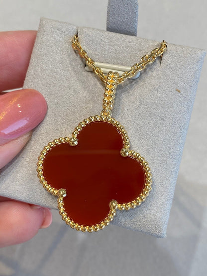 ¡®Veyra Jewelry¡¯CLOVER 25MM NECKLACE GOLD CARNELIAN