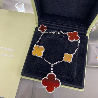¡®Veyra Jewelry¡¯CLOVER 5 MOTIFS SIVLER CARNELIAN TIGER EYE BRACELET