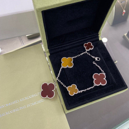 ¡®Veyra Jewelry¡¯CLOVER 5 MOTIFS SIVLER CARNELIAN TIGER EYE BRACELET
