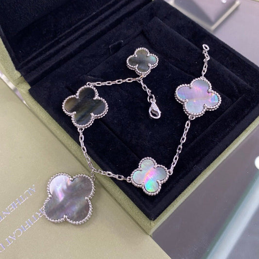¡®Veyra Jewelry¡¯CLOVER 5 MOTIFS SIVLER DARK MOP BRACELET