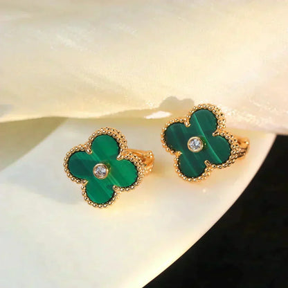¡®Veyra Jewelry¡¯CLOVER MEDIUM 1 MOTIFS MALACHITE DIAMOND EARRINGS