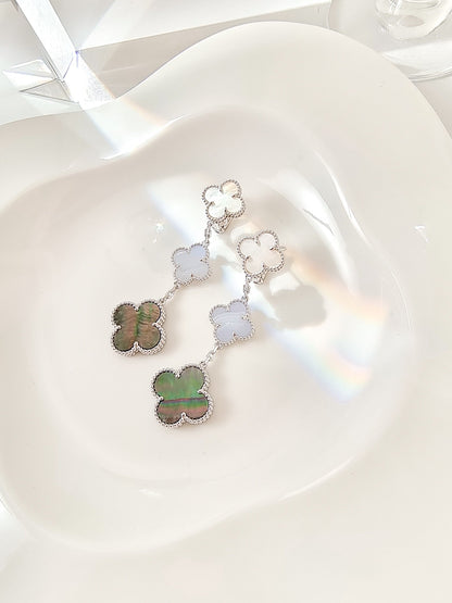 ¡®Veyra Jewelry¡¯CLOVER 3 MOTIFS CHALCEDONY DARK MOP SILVER EARRINGS