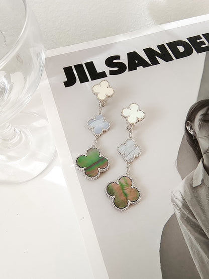 ¡®Veyra Jewelry¡¯CLOVER 3 MOTIFS CHALCEDONY DARK MOP SILVER EARRINGS