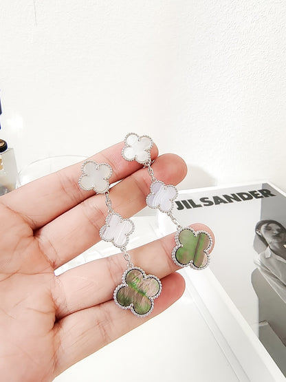 ¡®Veyra Jewelry¡¯CLOVER 3 MOTIFS CHALCEDONY DARK MOP SILVER EARRINGS