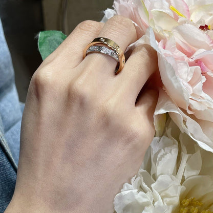 ¡®Veyra Jewelry¡¯LOVE PINK GOLD SILVER DIAMOND DOUBLE RING