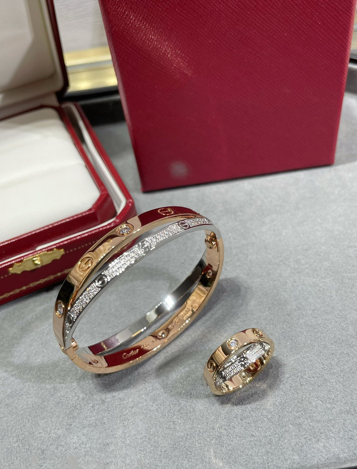 ¡®Veyra Jewelry¡¯LOVE PINK GOLD SILVER DIAMOND DOUBLE RING