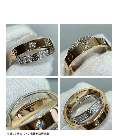 ¡®Veyra Jewelry¡¯LOVE PINK GOLD SILVER DIAMOND DOUBLE RING
