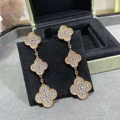 ¡®Veyra Jewelry¡¯CLOVER 3 MOTIFS DIAMOND PAVED ROSE GOLD EARRINGS