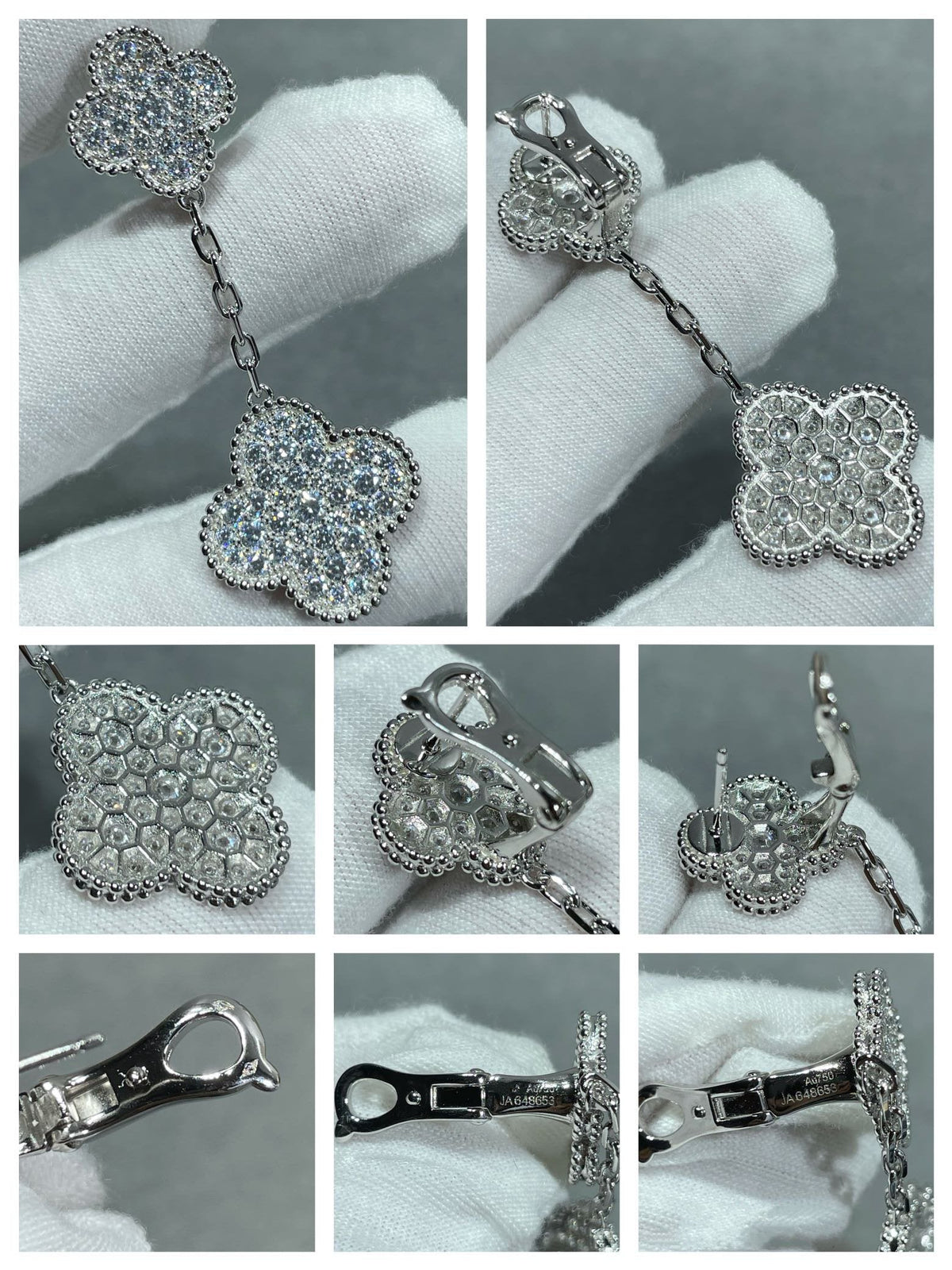 ¡®Veyra Jewelry¡¯CLOVER 2 MOTIFS DIAMOND PAVED SILVER EARRINGS