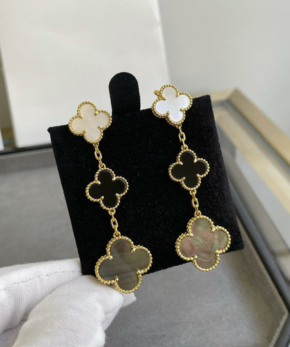 ¡®Veyra Jewelry¡¯CLOVER 3 MOTIF MOP ONYX DARK MOP PINK GOLD EARRINGS