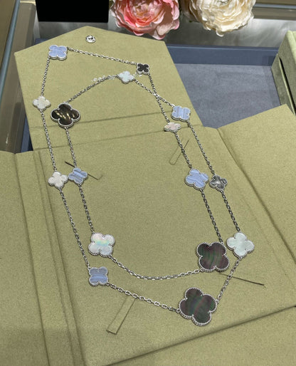 ¡®Veyra Jewelry¡¯CLOVER 16 MOTIF CHALCEDONY MOP SILVER NECKLACE