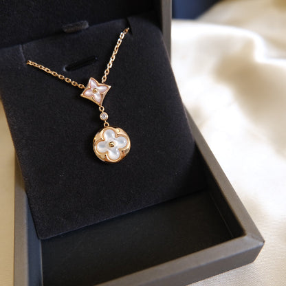 ¡®Veyra Jewelry¡¯STAR AND SUN WHITE MOP 2 MOTIF PINK GOLD NECKLACE