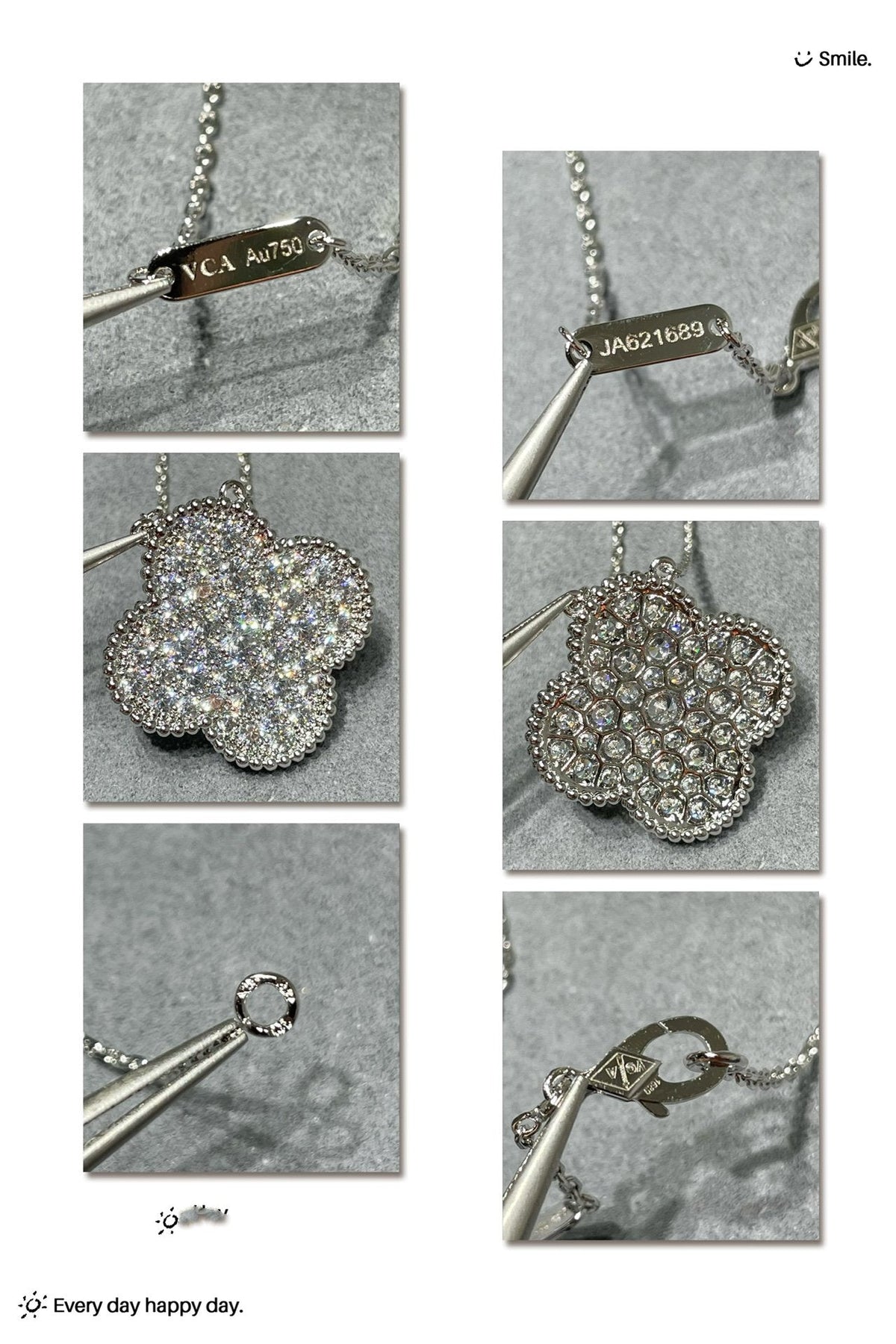 ¡®Veyra Jewelry¡¯CLOVER 25MM LARGE PENDANT DIAMOND PAVED SILVER NECKLACE