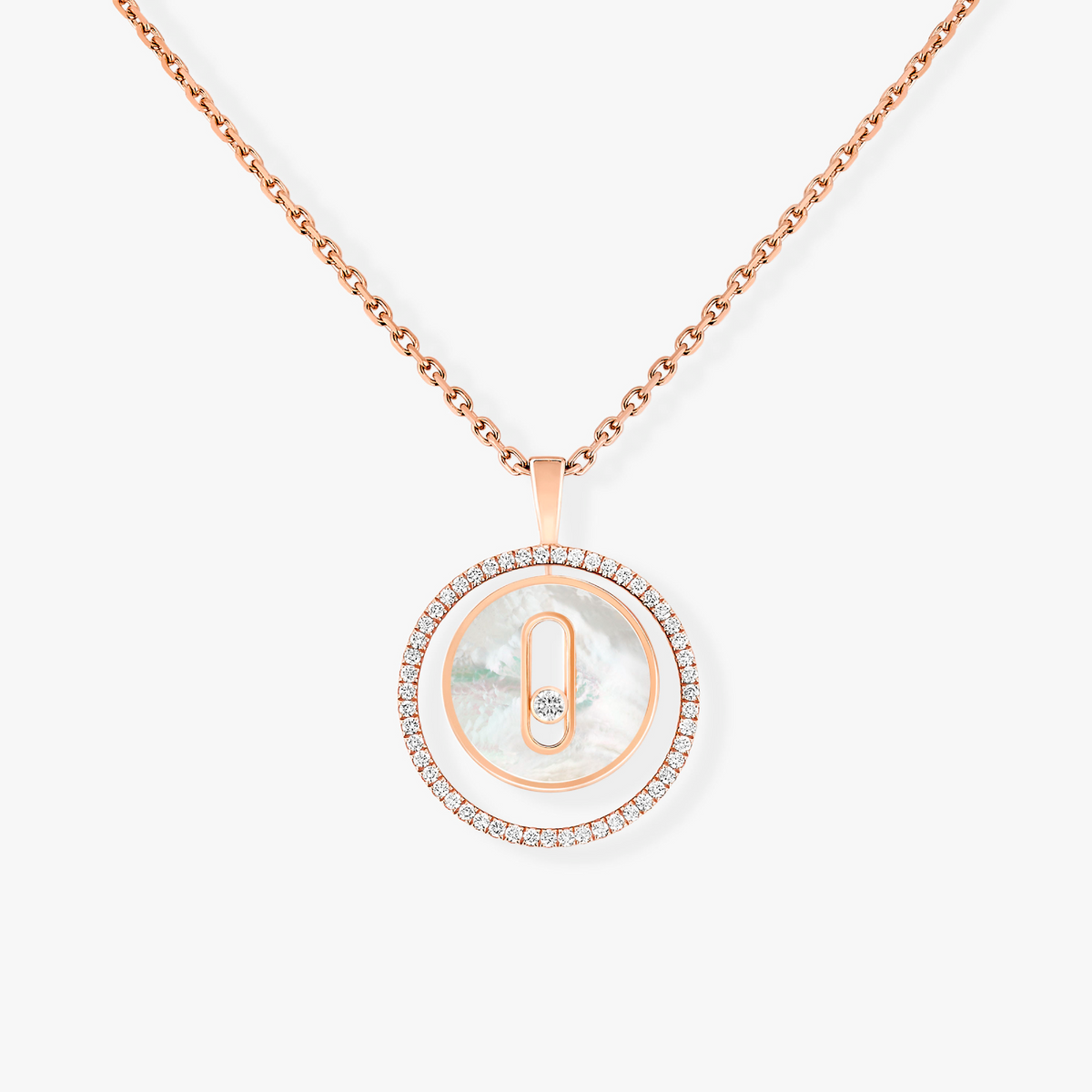 [Veyra Jewelry]LUCKY MOVE 1 DIAMOND WHITE MOTHER OF PEARL PINK GOLD DIAMOND NECKLACE