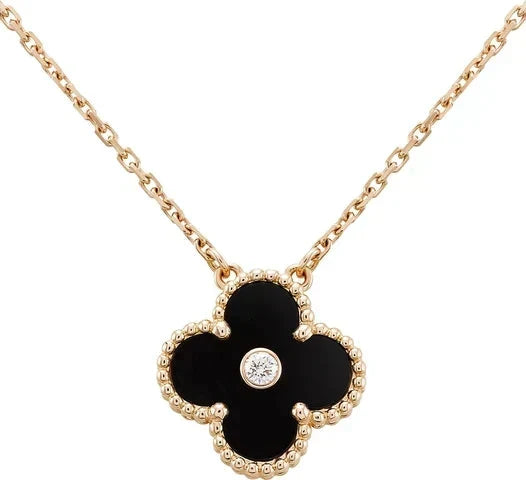 ¡®Veyra Jewelry¡¯CLOVER 15MM DIAMOND ONYX NECKLACE