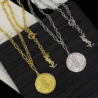 [Veyra Jewelry]Double-Chain Disc Pendant Necklace