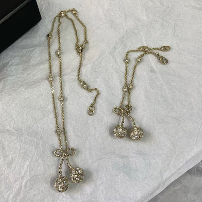 [Veyra Jewelry] Cherry Crystal Pavé Necklace & Stud Earrings& SeracelettB