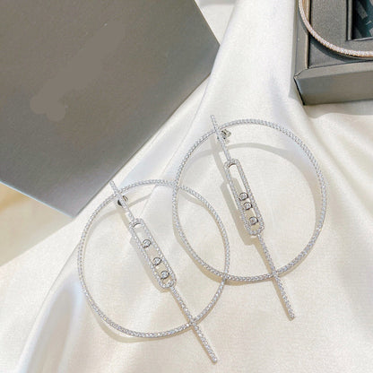 [Veyra Jewelry]Move Large Hoop Earrings, Three Sliding Diamonds