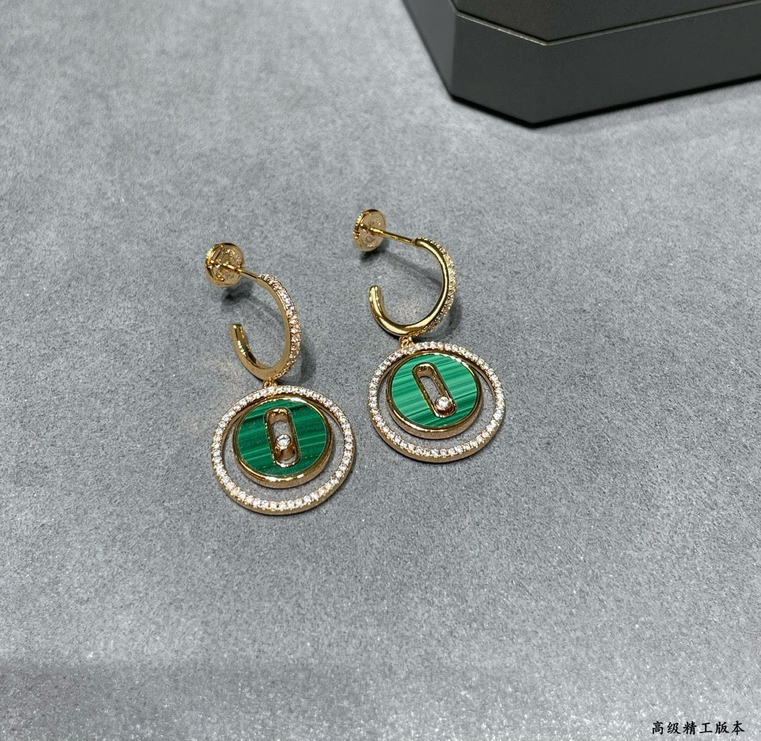 [Veyra Jewelry]LUCKY MOVE Sliding‑diamond C‑shape Ear Hoops