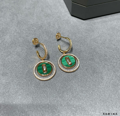 [Veyra Jewelry]LUCKY MOVE Sliding‑diamond C‑shape Ear Hoops