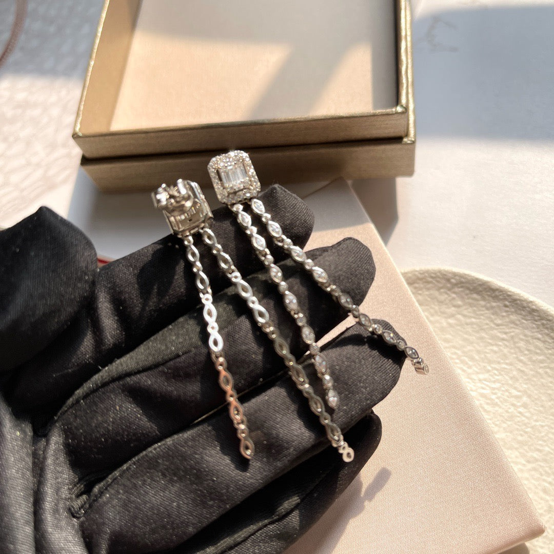 [Veyra Jewelry] Alix Long Drop Earrings, White Gold with Diamonds