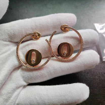 [Veyra Jewelry] Move Hoop Earrings, Yellow Gold Pave Diamonds with Moving Diamond