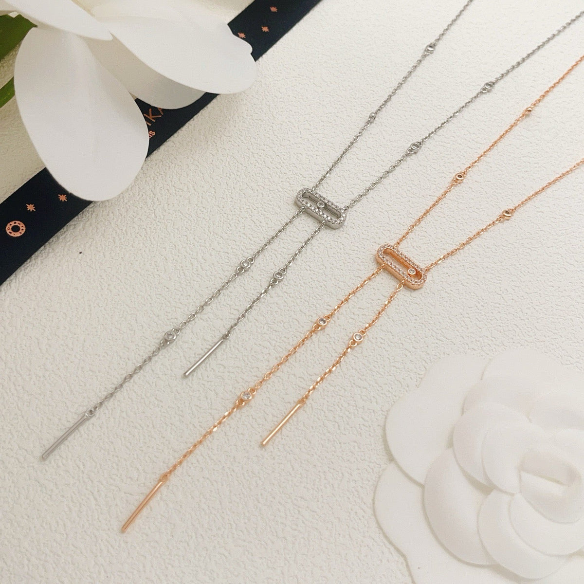[Veyra Jewelry] Moderniste Pavé Diamond Lariat Tie Necklace