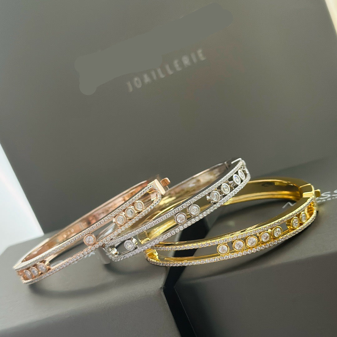 [Veyra Jewelry]Move Classique 7‑Moving‑Diamond Bangle, Double‑Row Pavé Setting