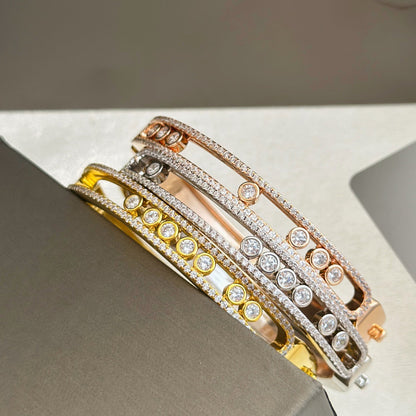 [Veyra Jewelry]Move Classique 7‑Moving‑Diamond Bangle, Double‑Row Pavé Setting