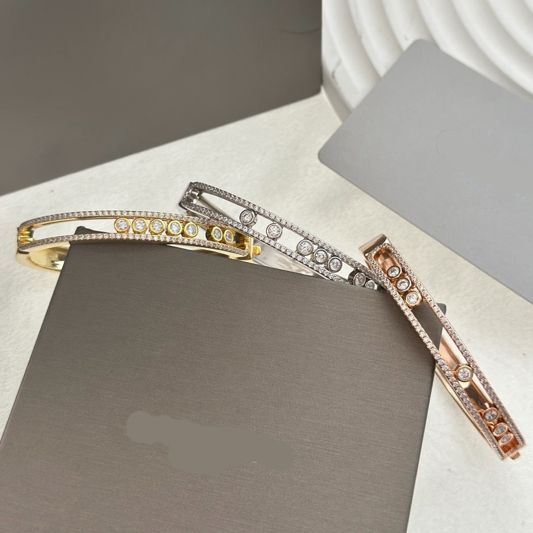 [Veyra Jewelry]Move Classique 7‑Moving‑Diamond Bangle, Double‑Row Pavé Setting