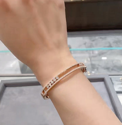 [Veyra Jewelry]Move Classique 7‑Moving‑Diamond Bangle, Double‑Row Pavé Setting