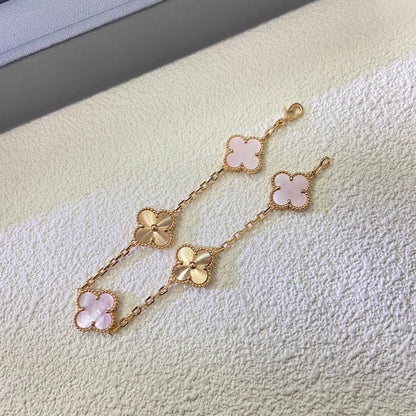 [Veyra Jewelry]Vintage Alhambra Pink MOP & Guilloché 5‑Flower Bracelet