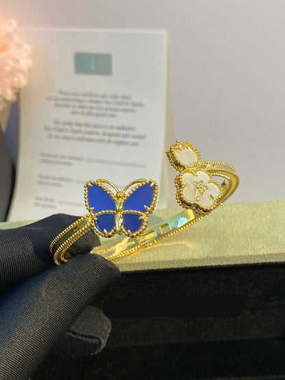 ¡®Veyra Jewelry¡¯Lucky Alhambra Butterfly & Clover Open Bangle, Blue Onyx & White MOP Gold‑Tone