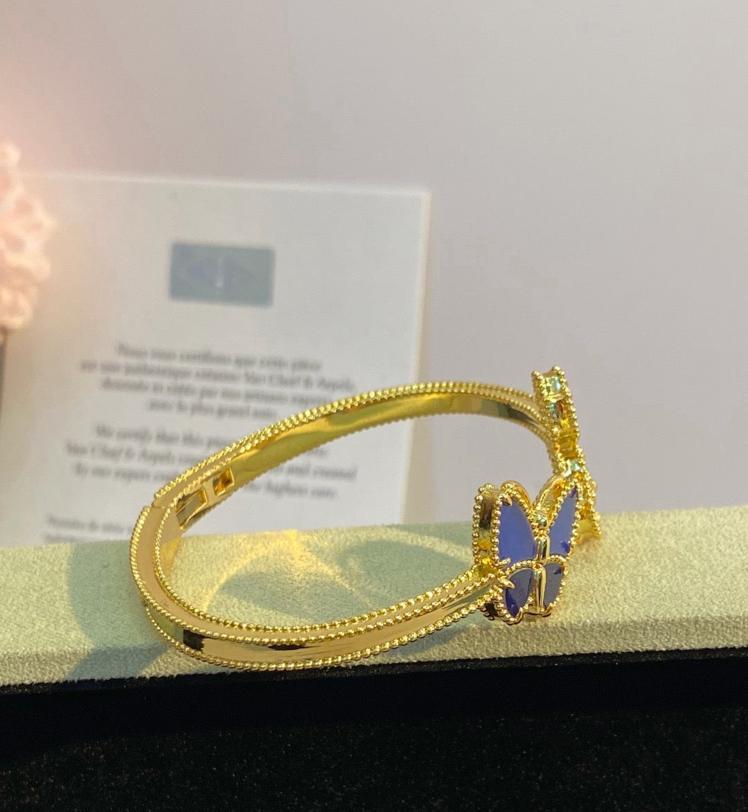 ¡®Veyra Jewelry¡¯Lucky Alhambra Butterfly & Clover Open Bangle, Blue Onyx & White MOP Gold‑Tone