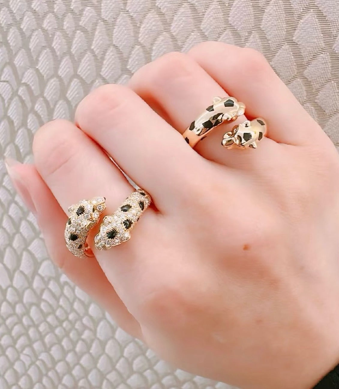 ¡®Veyra Jewelry¡¯Double‑Panther‑Head Full‑Pavé Diamond Open Ring