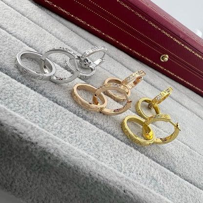 ¡®Veyra Jewelry¡¯LOVE‑Collection Screw‑Motif Half‑Pavé Double‑Hoop Earrings
