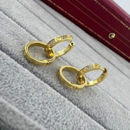 ¡®Veyra Jewelry¡¯LOVE‑Collection Screw‑Motif Half‑Pavé Double‑Hoop Earrings