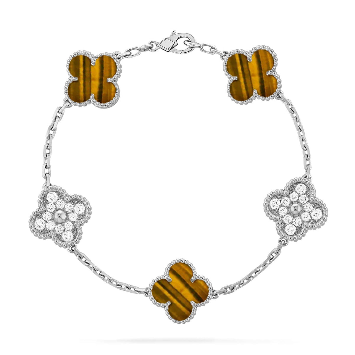 [Veyra Jewelry]New  CLOVER 5 MOTIFS TIGER EYE BRACELET COLLECTION