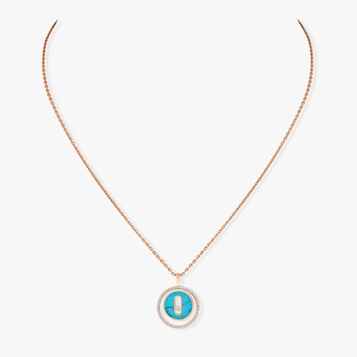 [Veyra Jewelry]LUCKY MOVE 1 DIAMOND TURQUOISE PINK GOLD DIAMOND NECKLACE