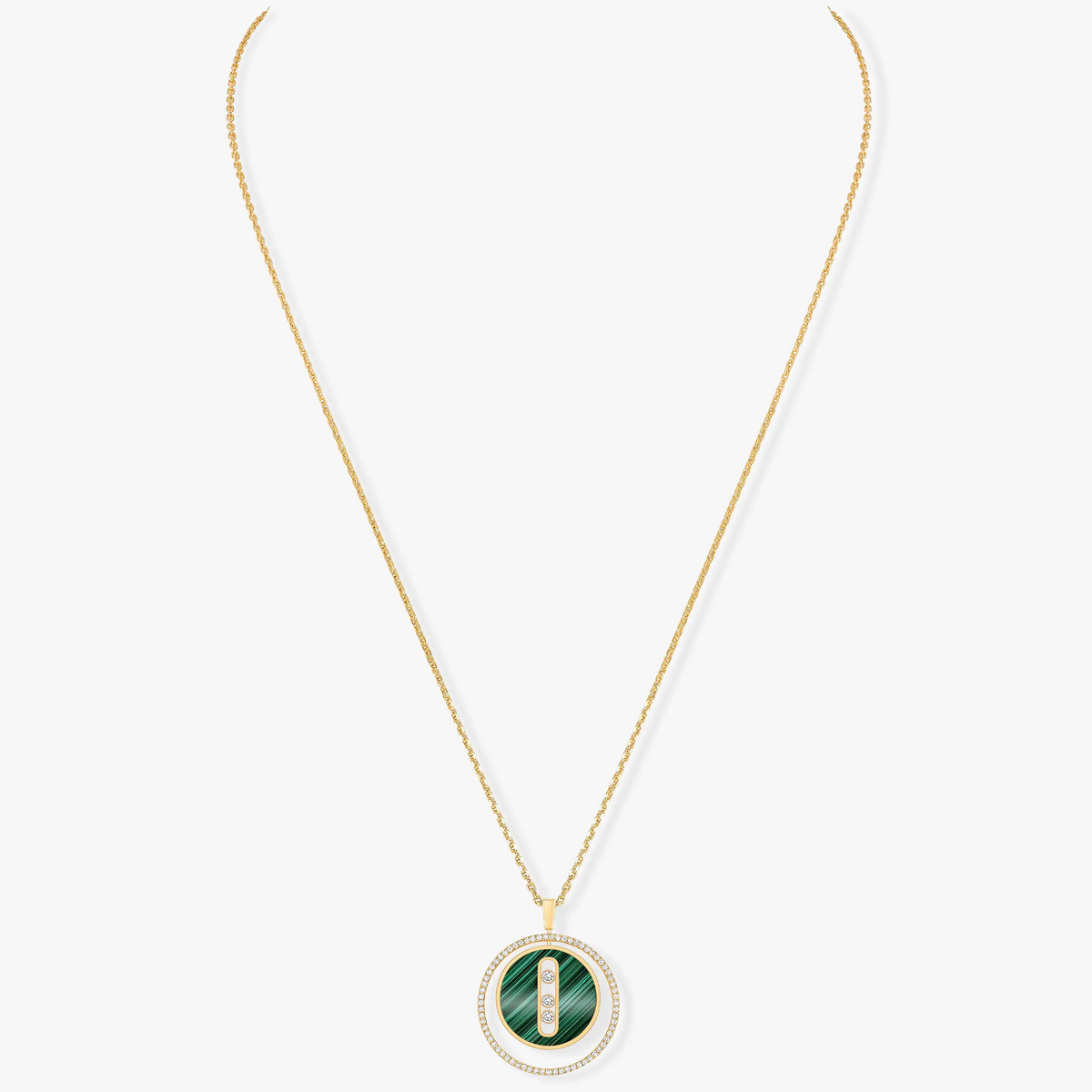 [Veyra Jewelry]LUCKY MOVE 3 DIAMOND MALACHITE GOLD DIAMOND NECKLACE