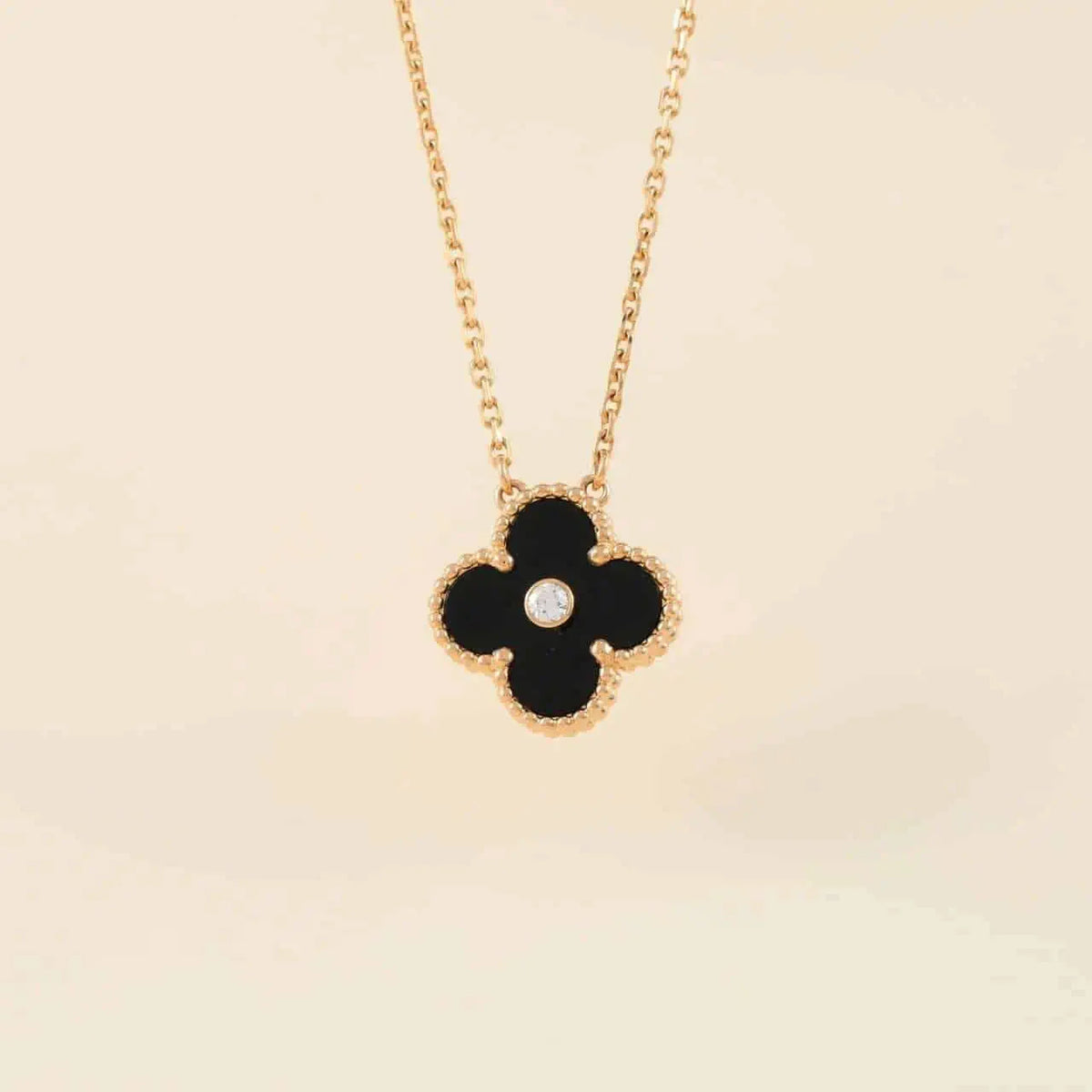 ¡®Veyra Jewelry¡¯CLOVER 15MM DIAMOND ONYX NECKLACE